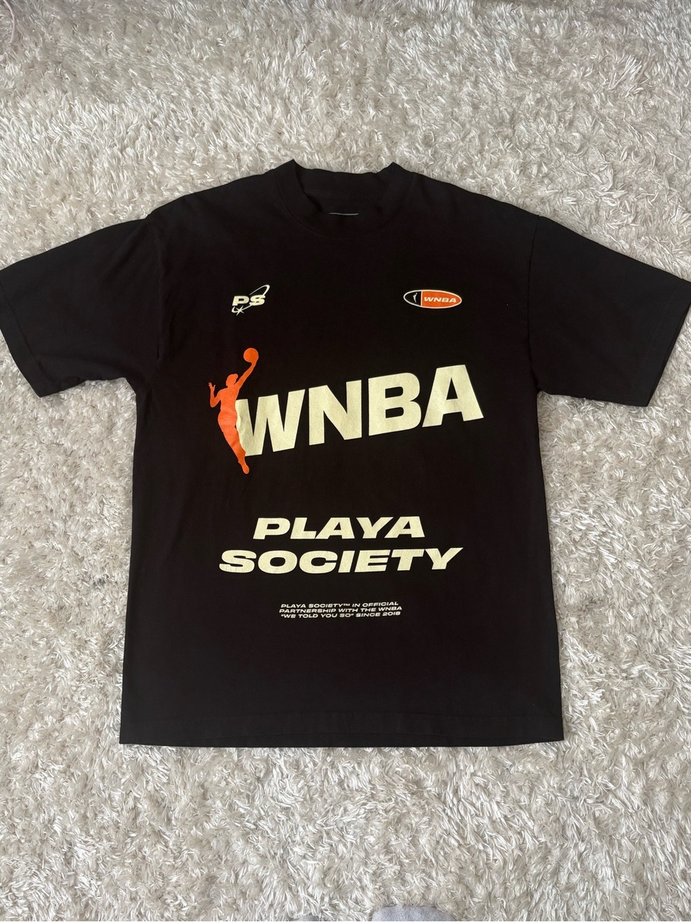 Playa Society Men’s / Unisex Tee Shirt WBNA Basketball Orange Black Athletic